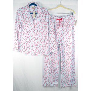 Ink + Ivy Fleece Candy Canes 2 piece Long Sleeve Pajama Set Light Blue Size LG